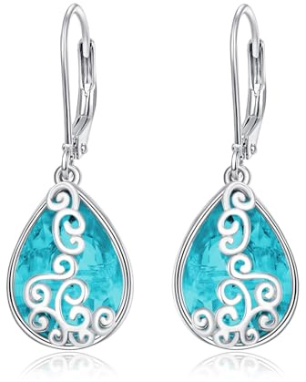 Geburtsstein Ohrringe für Frauen Tropfen-Bügel Ohrringe filigrane Haken Ohrringe für Frauen modischer 925er Sterlingsilber Schmuck hypoallergen