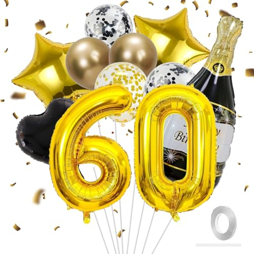 VIKY® Deko 60 Geburtstag Männer Frau,60 Geburtstag Deko Schwarz Gold,Geburtstagsdeko 60. Geburtstag Frauen Deko Ballons,60er Geburtstag Mann Deko Set mit Folienballon Zahl 60 und Konfetti Luftballon