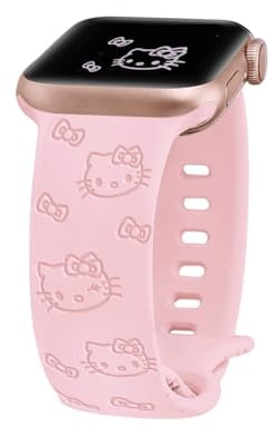 Engraved Band Compatible with Apple Watch Bands 40mm 41mm 42mm 44mm 45mm 38mm 46mm 49mm for Women, Cute Cartoon Cat Soft Silicone Strap for iWatch bands Series 10 9 8 7 6 5 4 3 2 1 SE