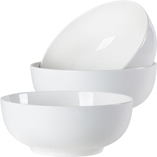 Dyware Lot de 3 grands bols à soupe de 1,7 l, bols Pho en porcelaine blanc cassé de 20,3 cm, parfaits pour des repas copieux et servir