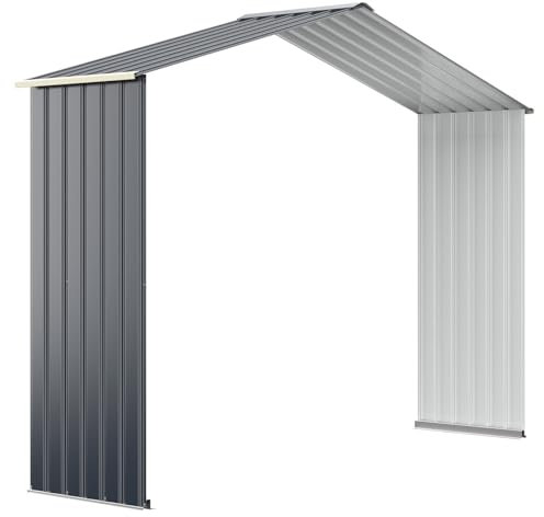 GOPLUS Metall Gerätehaus 2,71 m², 213 x 127 x 195 cm Gerätehaus, Geräteschuppen mit Schiebetür, Satteldach, Lüftungsfenster, Gartenhaus für Garten Terrasse Balkon (Erweiterte Teil-277 x 64 x 202cm)