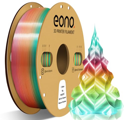 EONO Regenbogen PLA Mehrfarbig Silk PLA Rainbow Filament 1.75 mm für 3D Drucker Shiny Hochglanz 3D Drucker Filament 1,75 PLA 1kg(2,2lbs), Silk Macaron Regenbogen