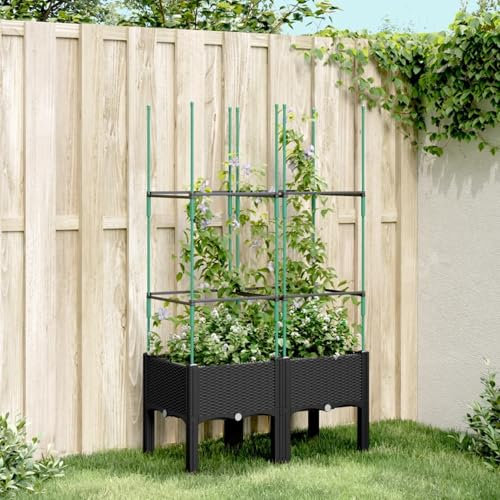 JUDYY Pflanzkübel mit Rankgitter Schwarz 80x40x142,5 cm PP, Blumentopf Gross, Blumenkasten Balkon, übertopf, Pflanzkasten, Flowerpot, Kräuterbeet Für Die Küche, Vertikalbeet - 367953