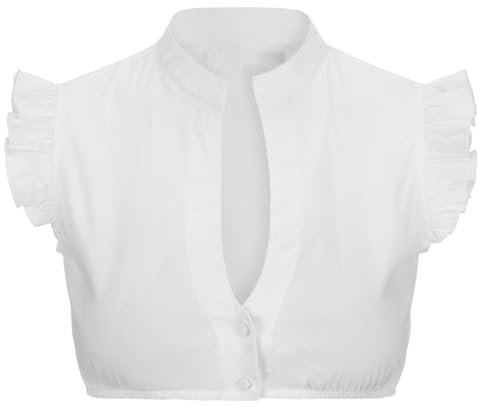 Yowablo Dirndl Bluse Damen Spitze Dirndlbluse flügelärmel Dirndl Bluse Damen hochgeschlossen (WH1#1,S)