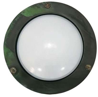 Licht-Erlebnisse Wandleuchte außen Messing GX53 IP64 rund D: 14 cm Grün antik Maritim Außenlampe Wand Terrassenbeleuchtung Balkon Lampe Schiffsleuchte