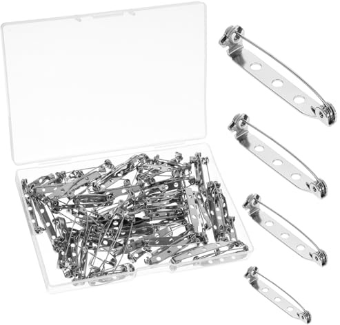Piriuuo 80 Stück Sicherheitsnadeln für Broschen, Silber Sicherheitsnadeln silberne Stabnadeln Sicherer Verschluss auf der Rückseite mit Stabverschluss für Abzeichen DIY Crafts Corsage Schmuck Handwerk