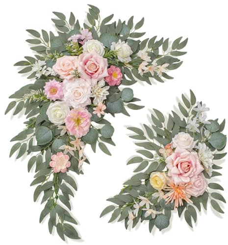 BMQDSM Letreros de bienvenida de boda florales (paquete de 2), flores de arco de boda para decoraciones de boda y decoración de fondo de recepción (rosa nuevo)