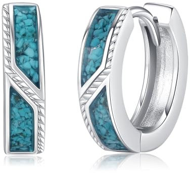 Midir&Etain Türkis Ohrringe Creolen 925 Sterling Silber Hypoallergen Türkis 15mm Huggie Ohringe Schmuck Geburtstags Geschenk für Prime Herren Damen