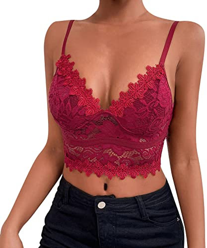 Vhersily Sexy Damen-Tanktop aus Spitze, kleines transparentes Tanktop, große Größe, sexy Unterwäsche, weich und hautfreundlich, bequemer BH, Rd2, M