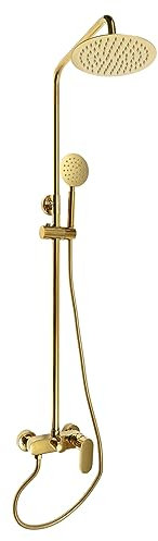 Ealtqund Duschsystem mit Thermostat, Edelstahl Duscharmatur Komplettset mit 20cm Rund-Overhead Regendusche, 32-44.68in Höhenverstellbare Duschstange, 3 Strahlarten 304Edelstahl Handbrause, Gold