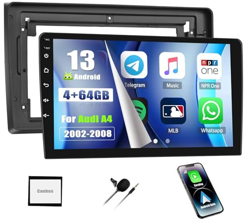SIXWIN 4+64G Android 13 Autoradio mit CarPlay/Android Auto/Mirror Link für Audi A4 S4 RS4 8E B6 B7(2000-2009),9 Zoll HD Touchscreen Unterstützt WiFi GPS Bluetooth 5.0 FM/RDS 32EQ