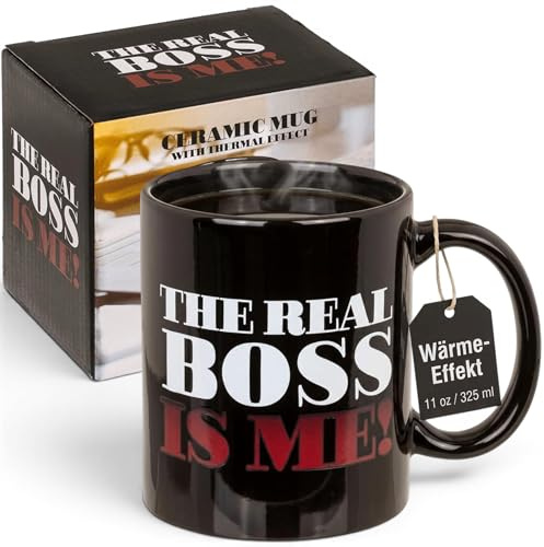 MIJOMA Tasse à café The Real Boss - Tasse à anse - Effet thermique - En céramique - Effet de changement de couleur - Élégant et tendance - 325 ml