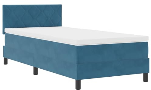 vidaXL Boxspringbett mit Matratze Dunkelblau 90 x 190 cm Samt, Moderne Schlafzimmermöbel, stylisches Samt-Bett, strapazierfähige Schaum-Matratze, anpassbar für erholsamen Schlaf