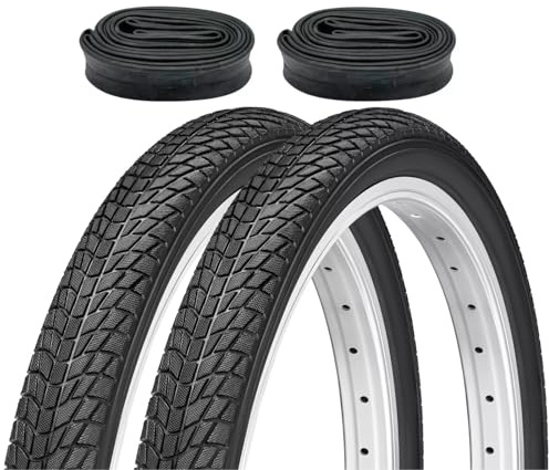 F24 Tyre 2er Set Fahrradreifen 16x2,125 Zoll 57-305 wählbar mit Schläuchen | Autoventil Fahrradventil Trekkingreifen Allroundreifen BMX Fahrradanhänger Kinderrad - Schwarz