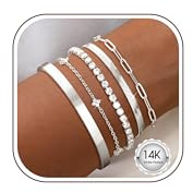KRFY 5 Bracelet Femme Argent Or Ensemble De Bracelets Superposés Bracelet Acier Inoxydable Femme Argent Empilables Bracelets Réglable Zircon Tennis Chaîne Trombones Bijoux Bracelets Pour Filles-S-F