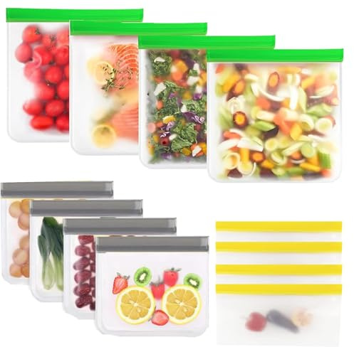 12PCS Reusable Food Storage Bag,Silicone Zip Lock Pouches,3 Sizes Seal Leakproof Food Storage Pouches for Keeping Lunch, Snack, Fruit, Potato, Travel Items