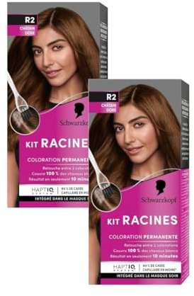 Shwarzkopf - Kit Racines - Coloration Racines Cheveux Permanente - Enrichie d’une huile nourrissante - Couverture Cheveux Blancs - Retouche entre 2 Colorations - Châtain Doré R2 - Lot de 2