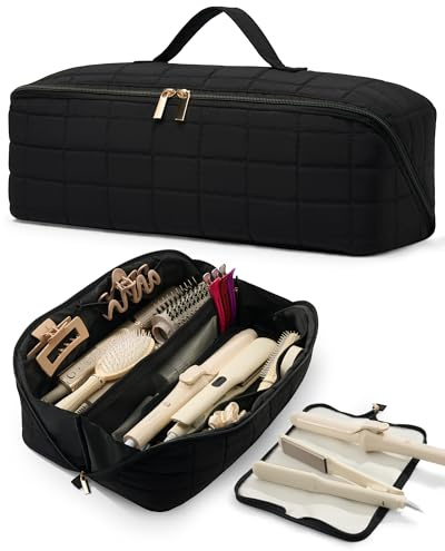 Noldena Hot Tools Travel Case with Heat Resistant Mat Pouch, Black | Hair Tool Organiser, Water Resistant, Includes Mat Pouch, For Curling & Flat Iron, Large Capacity, Gift for Women