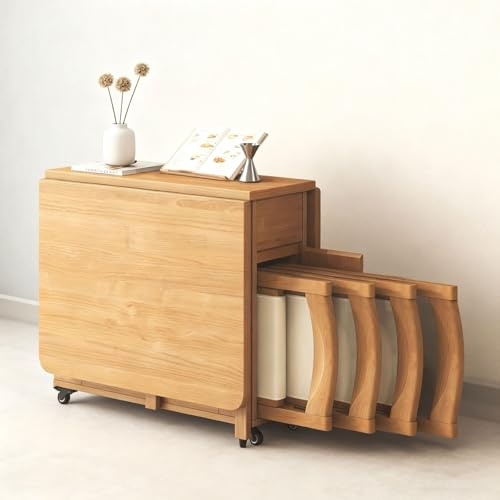 klapptisch mit stühlen 4 Stühlen, Esstisch im Mid-Century-Modern-Stil mit versteckter Schublade und Rollen Esstische aus Holz im Landhausstil Einfache Montage for kleine