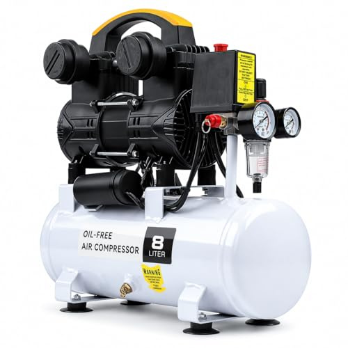 GEARPASS Kompressor 8L Druckluftkompressor 1100W/1.5PS, 2800U/min, 120 L/min, Ölfreier Luftkompressor, 6-8Bar, Mobiles Design mit Tragegriff, Ideal für Reifenbefüllung und leichte Werkstattarbeiten