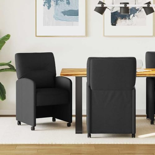 XHNIFBN Esszimmerstühle mit Rollen 2er Set Schwarz 57 x 67 x 95 cm Stoffbezug ergonomisch Armlehnstühle für Küche Esstisch Esszimmer Wohnzimmer Büro
