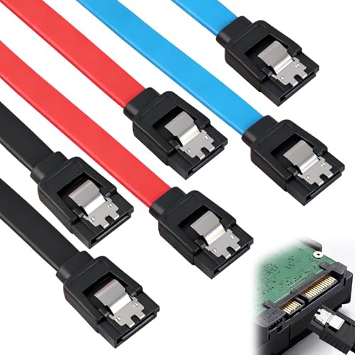 Juego de 6 cables SATA III de 40 cm, cable de datos SATA 3.0, 6 GBit/s de nailon con clip de metal, cable de conexión HDD SSD, 2 conectores rectos tipo L