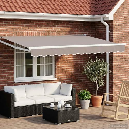 LoogCape Elektrischer Markisenrahmen Weiß 3 x 2 m Aluminium mit Solar LED, ausfahrbar per Kurbel, wetterfest für Balkon Terrasse Garten, Sichtschutz und Sonnenschutz im Außenbereich