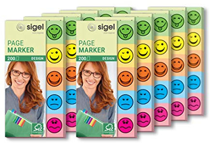 SIGEL HN502/10 Haftmarker Design Smileys aus Papier, 10 Stück á 200 Streifen im Format 20 x 50 mm, 5 Farben