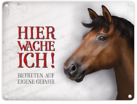 Metallschild mit Pferd Motiv und Spruch: Betreten auf eigene Gefahr - Hier wache ich!