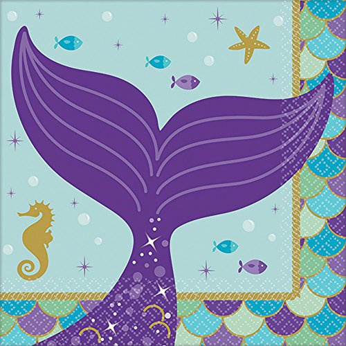 amscan 501975 Mermaid Wishes Tail 2-lagige Getränke-Servietten, 25 cm, 16 Stück