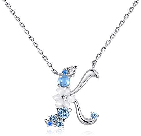 VIKI LYNN Damen Initiale Halskette Buchstabe K Alphabet Anhänger Schmuck 925 Sterling Silber und Zirkonia Anfangsbuchstaben Personalisierte Geschenke für Mädchen Frauen