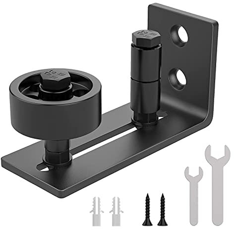 WINSOON Sliding Barn Door Floor Guide Wall Mounted Hardware for Flush Bottom Adjustable Stay Rollers,8 Setup Options,Smooth Wheels Fit Most Closet Pocket Doors, Black