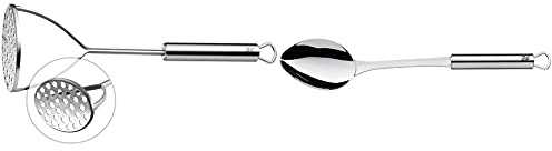 WMF Profi Plus Kartoffelstampfer 28,5 cm, Cromargan Edelstahl teilmattiert, spülmaschinengeeignet & Profi Plus Servierlöffel 32 cm, Cromargan Edelstahl teilmattiert, spülmaschinengeeignet