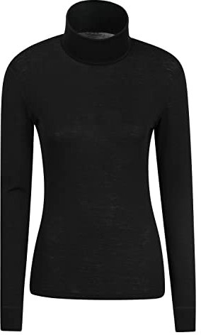 Mountain Warehouse Rollkragen-Top aus Merinowolle für Damen - feuchtigkeitsableitend, schnelltrocknend, antibakteriell, Baselayer für Damen - ideal für Camping Schwarz Damengröße EU 42