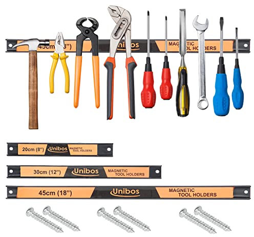 Unibos | Heavy Duty | Magnetic Tool Holder Set | Garage Tool Organizer | Home and Garage Storage System | Powerful Magnetic Strip | Tool Bar with Magnet | Space-Saving | Wall Mount