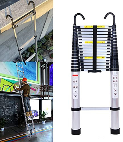 Échelle télescopique de 5 m avec 2 Crochets, antidérapante, 13 échelons, Portable, pour l'extérieur et l'intérieur, capacité de Charge de 150 kg