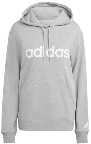 adidas Damen Essentials Linear Hoodie, Medium Grey Heather/White, M