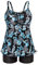 Hanna Nikole Plus Size Tankini Femme Spaghetti Strap Tankini Set Retro Tankini avec Hotpants Blaues Blatt 52-54