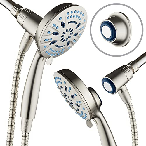 Magneton by AquaCare Hochdruck-Handbrause mit 8 Modi, mit magnetischem Führungs-Docking-System, 2 magnetische Halterungen, 12.7 cm Vorderseite, 1.8 m, Edelstahlschlauch/All Nickel Finish