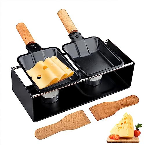 FUYTERY Mini Raclette Cheese Melter Set,Foldable Carbon Steel Portable Cheese Grill Pan with 2 Spatula for Making Cheese Kitchen