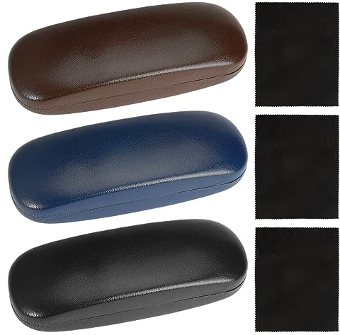 WHC 3 Pezzi Custodia per Occhiali in Pelle Rigida, Porta Occhiali Rigido con 3 Panno Pulizia, Custodia Occhiali da Sole, Custodia Protettiva Portatile per Occhiali, Astuccio Occhiali per Donna e Uomo