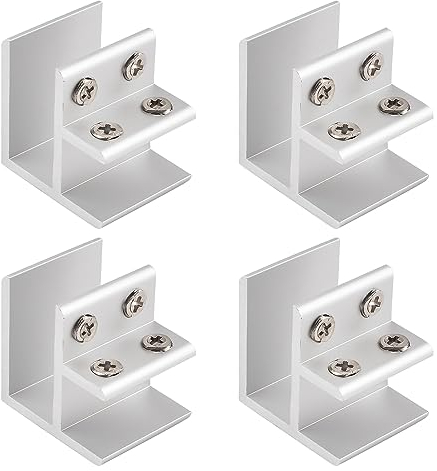 INCREWAY Glasklemme, verstellbare 90-Grad-Glas-Clips, Aluminiumlegierung, Glasregalhalterung, Glashalter-Verbinder für 18–20 mm dickes Glas, 4 Stück