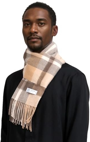 Basic Sense Écharpe écossaise à carreaux 100 % laine de Mongolie, beige clair, taille unique
