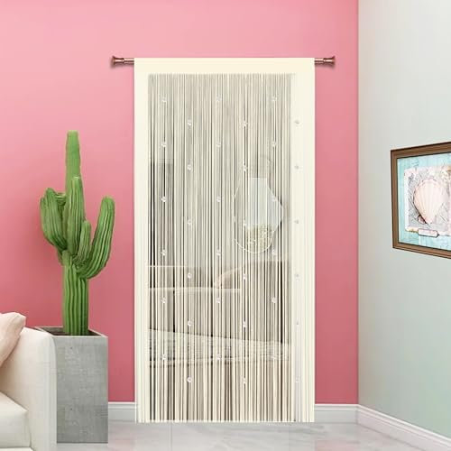 Taiyuhomes Rideau Fil Rideau De Porte en Perles Rideau Anti Mouches pour Porte Exterieur Moustiquaire Rideaux Exterieur Cloison De Séparation De Pièces (Champagne, 90x245cm(35x96))