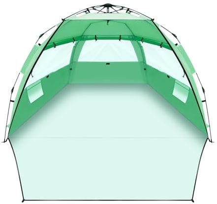 CIXMUS Strandmuschel Quick-Up-Aufbau, 3-4 Personen Strandzelt UV-Schutz 50+, Sonnenschutz Windschutz mit erweiterbarem Boden Sonnenzelt Automatik Tragbar für Familie Camping Garten Strand (Mintgrün)