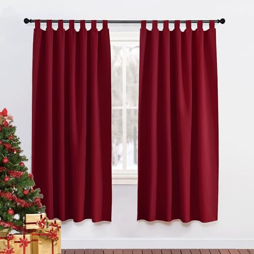 PONY DANCE Verdunklungsvorhänge Wohnzimmer Thermovorhang gegen Kälte und Hitze Schlaufenschal 2er Set Gardinen Kinderzimmer Mädchen, H 175 x B 140 cm, Rot