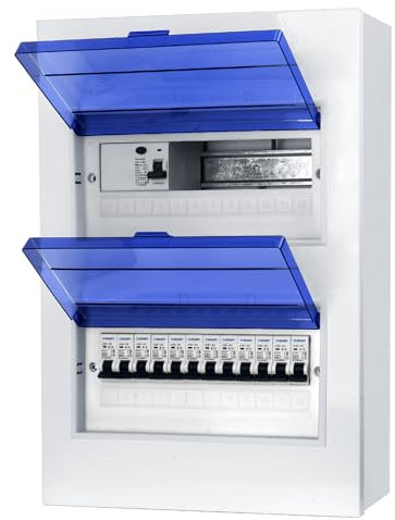 CHENGPI Verteilerkasten mit 4P FI Leistungsschalter Typ A 40A 30mA FI RCCB und 12 x AC 1P B16 Sicherungen,Stromschienen Können für die Verdrahtung Verwendet Werden-24-Module