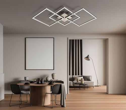 IMPTS LED Deckenleuchte Dimmbar Deckenlampe mit Fernbedienung Modern Wohnzimmerlampe Flurlampe 34W Metall Eckig Deckenbeleuchtung für Wohnzimmer Küche Schlafzimmer Flur Balkon