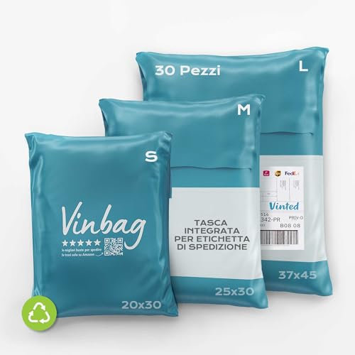 VINBAG- Buste per Spedizioni Vinted - Set di 30 Sacchetti Spedizioni di Qualità - Disponibili 3 Taglie Diverse per Pacchi, Vestiti e Accessori - Perfette per Venditori Professionali e Amatoriali