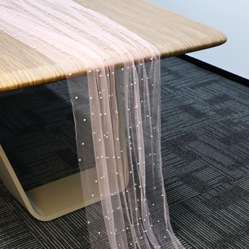 Tischläufer Tüll mit Perlen, 300x90cm Tischdecke aus Perlenspitze Weich Stoff aus Perlentüll Tischdekoration für Brautparty Geburtstagsfeier Hochzeitsbogen (Rosa)